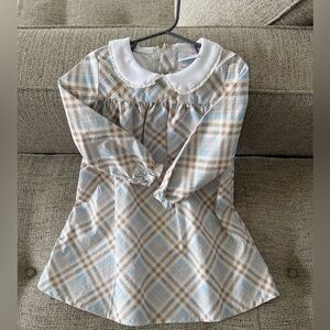 Girls Plaid Nightgown with White Peter Pan Collar - Blue & Brown